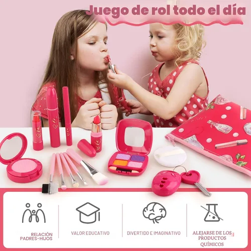 Miniatura 5 de Woumserta Kit de maquillaje de simulación para niños de 3 a 5 años, juego de maquillaje falso azul o beige para niñas pequeñas, regalos