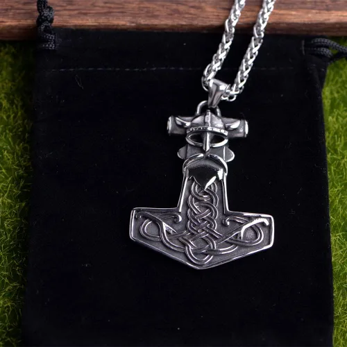Miniatura 7 de LANGHONG Collar de martillo de Thor vikingo nórdico Mjolnir para hombre, joyería de talismán