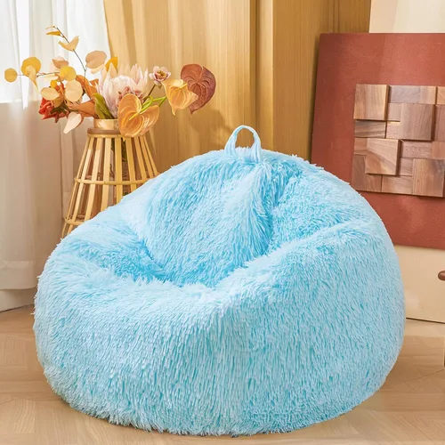 Miniatura 19 de Fundas para puf de pelo sintético mullido color beige, funda para silla puff de felpa suave color beige para niños y niñas, almacenamiento de puf