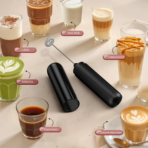 Miniatura 8 de Espumador de leche recargable, espumador de café de mano, mezclador de bebidas con tapa, batidor eléctrico para matcha lattes, capuchino, chocolate