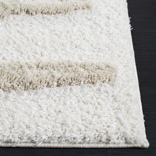 Miniatura 3 de SAFAVIEH Hi-Lo Shag Collection - Alfombra para pasillo, 2 pies 2 pulgadas x 8 pies, color beige, diseño moderno a rayas, no desprende pelusa