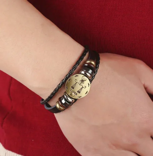 Miniatura 30 de Hamoery Pulsera de cuero de aleación punk para Constellation trenzada pulsera pulsera brazalete
