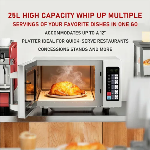 Miniatura 4 de CROSSON Horno microondas comercial para encimera de 25L con 10 menús de memoria programables, 5 niveles de potencia, 3 etapas de cocción y control