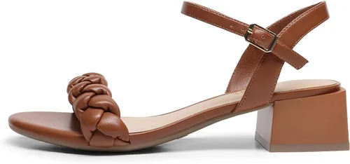 Miniatura 27 de DREAM PAIRS Zapatos de tacón bajo para mujer con correa de tobillo y puntera abierta trenzada, tacón grueso, sandalias de tacón grueso para fiestas