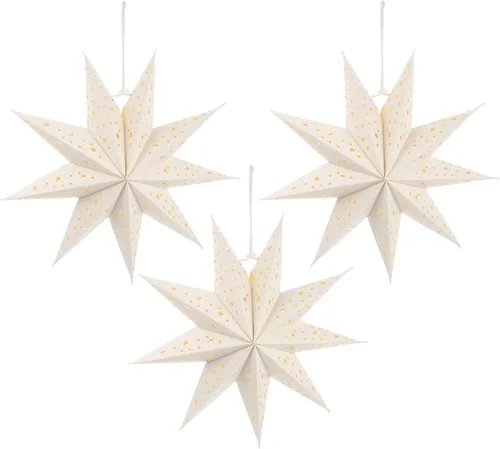 minkissy 3 piezas de papel blanco estrella linterna pantalla decoración 3D estrella pentagrama pantalla pantalla lámpara plegable pantalla para