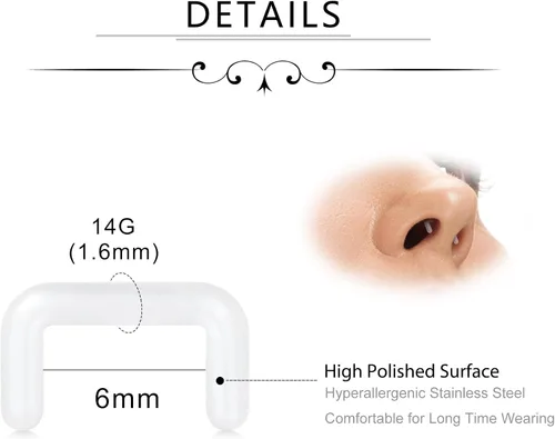 Miniatura 2 de D.Bella Retenedor de tabique transparente 14G 16G Flexible Septum Piercing Retenedor Plástico Acrílico Forma U Anillos Piercing Retenedor