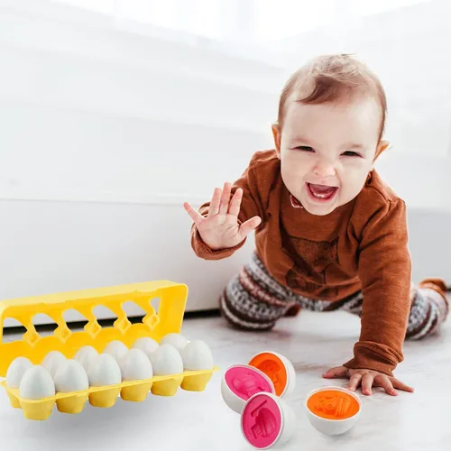 Miniatura 7 de Dimple 12 piezas de juguete a juego de huevos de automóvil con soporte – Huevos de Pascua STEM, rompecabezas educativo de forma y color, huevos