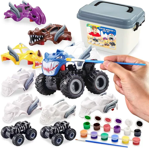 JOYIN Kit de manualidades para niños Construye y pinta tu propio coche monstruo Kit de arte y manualidades Set de juguetes DIY Haz tu propio camión