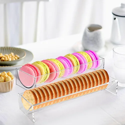 Miniatura 4 de SOUJOY Paquete de 4 bandejas de galletas para servir, soporte acrílico para galletas, soporte rectangular transparente para exhibición de alimentos