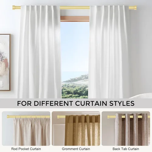 Miniatura 6 de VOIIY - Barras de cortina doradas para ventanas, 1 pulgada de diámetro, con remates de tapa en extremos, estilo moderno, 36 a 88 pulgadas Oro