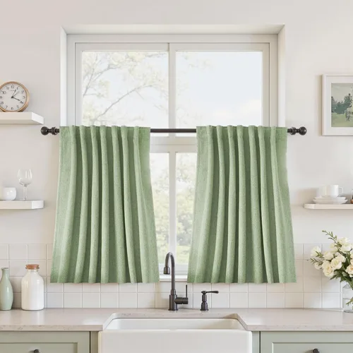 Miniatura 115 de UHITECH Cortinas cortas de lino de 24 pulgadas de largo para ventanas pequeñas de granja, cortinas opacas modernas para sala de estar, pestañas