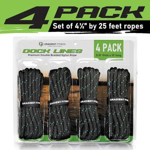 Miniatura 8 de Gradient Fitness Líneas de muelle para lanchas, paquete de 4 cuerdas de nailon trenzado doble de 3/8 pulgadas x 15 pies, líneas de muelle de grado