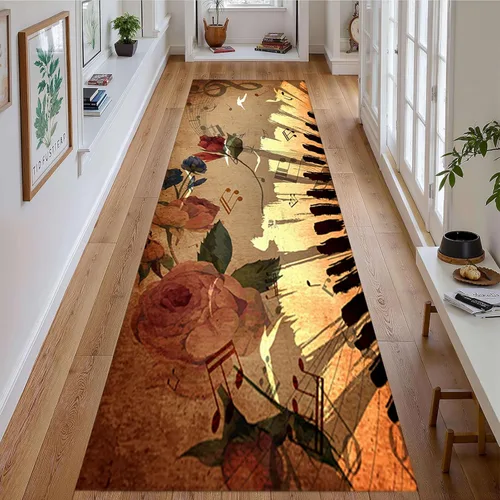 Alfombra musical vintage, 2 x 8 pies, estilo retro, teclas de piano, notas musicales, notas musicales, alfombras de pasillo largas, suaves y