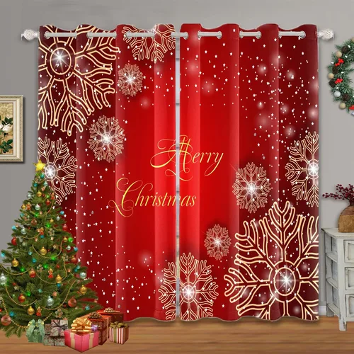 Miniatura 21 de Renaiss Cortinas opacas de Navidad con tablones de madera rústica para dormitorio, con ojales, estampado de copos de nieve navideños, cortinas