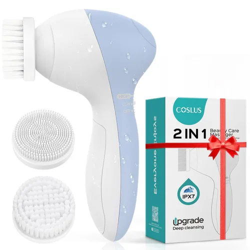 COSLUS Cepillo de Limpieza Facial de Silicona: Dispositivo de Masaje Exfoliante Eléctrico 2 en 1 FBS-D, a prueba de agua, limpieza profunda,