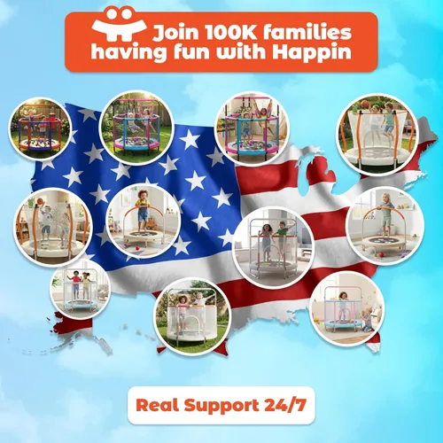 Miniatura 5 de Happin® - Cama elástica de 55 pulgadas para niños con cerca de seguridad, trampolín interior y exterior para niños pequeños, diseño ultra seguro