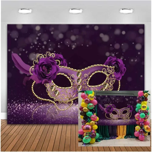 TAYBYC133 TAYBYC133 - Máscara de fondo de fotografía de 7 x 5 pies, fondo de Mardi Gras, máscara morada para niñas y adultos, fiesta de máscaras,