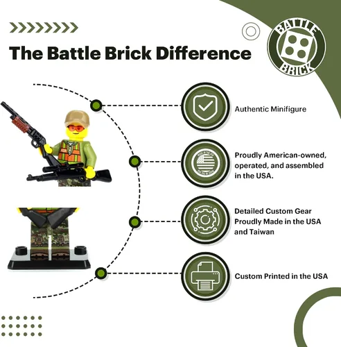Miniatura 2 de Battle Brick Minifigura coleccionable de 1.6 pulgadas de alto, diseño de cazador de ciervos para exteriores, minifigura genuina, camuflaje impreso