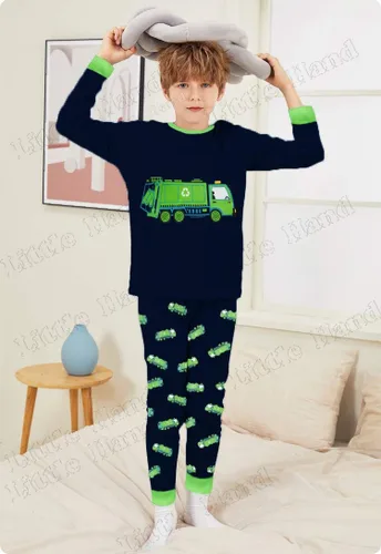 Miniatura 29 de Little Hand Pijamas para niños pequeños, Monster Truck 100% algodón, dinosaurio para niños, 2 piezas, ropa de dormir, conjuntos de ropa de dormir