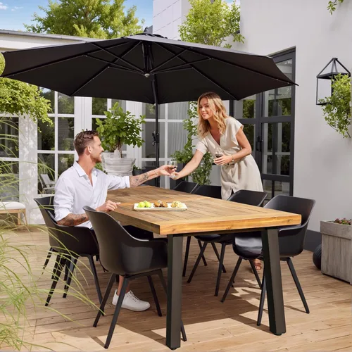 Miniatura 5 de Devoko Home Mesa de Comedor de Madera de Acacia para 6 Personas Mesa de Interior y Exterior con Patas de Hierro, Acabado Arenado, Teñido Natural