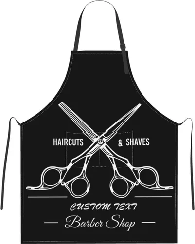 Miniatura 7 de Delantal de barbería personalizado para hombres y mujeres, delantal de peluquería con texto personalizado con bolsillos, delantal personalizado