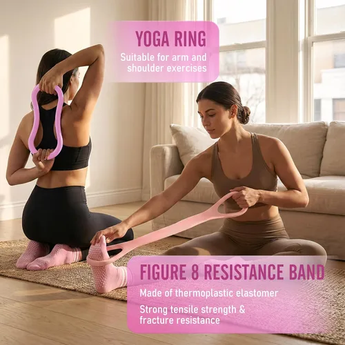 Miniatura 7 de JKSHMYT Pilates Ring Kit for Women, Pilates Equipment – 14.5" Home Magic Circle Workout with Pilates Ball,Resistance Bands,Better me Pilates Rosa