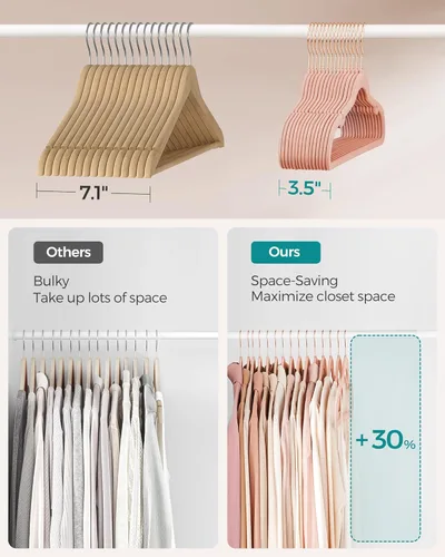 Miniatura 4 de SONGMICS UCRF029PK05 - Paquete de 50 ganchos de terciopelo antideslizantes para trajes con muescas para el hombro, barra para pantalones, gancho