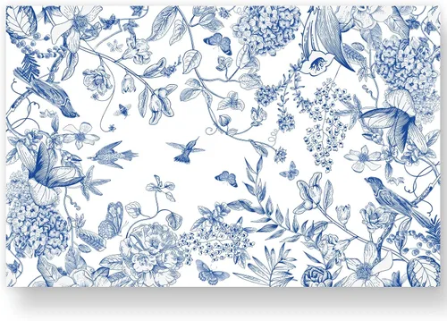 AnyDesign Paquete de 50 manteles individuales de papel de flores y pájaros, ramas de hortensias azules y blancas, manteles individuales desechables