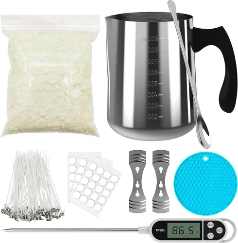 Ohcans Kit de suministros para hacer velas para principiantes, velas de cera de soya DIY para adultos, con olla para derretir cera de 900ml, mechas,