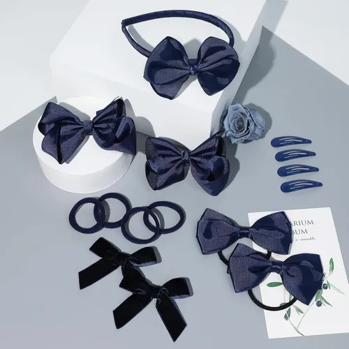 Miniatura 5 de DEEKA Juego de accesorios para el cabello azul marino, 15 lazos para el cabello, pinzas para el cabello, diadema, lazos para el cabello para niñas