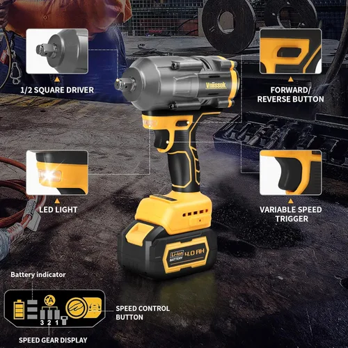 Miniatura 5 de Llave de impacto inalámbrica de 1/2 pulgada para batería Dewalt de 20 V, destornillador de impacto 1000/1200N.m, pistola de impacto eléctrica sin