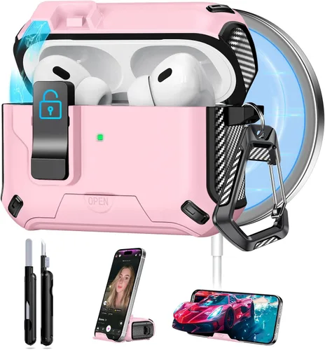 Miniatura 18 de Ekoonpft Funda para AirPods Pro 2 (2023/2022/2019), diseño de bloqueo de seguridad y soporte de teléfono para Apple AirPods Pro de 2ª/1ª
