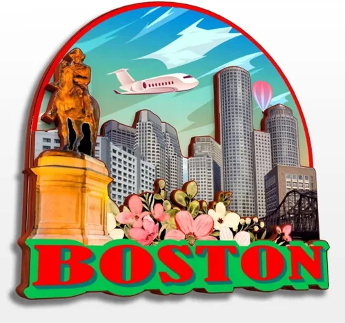 Miniatura 15 de Boston Massachusetts USA America - Imán de madera para nevera, colección de madera 3D, hecho a mano, recuerdos de la ciudad, imán para nevera