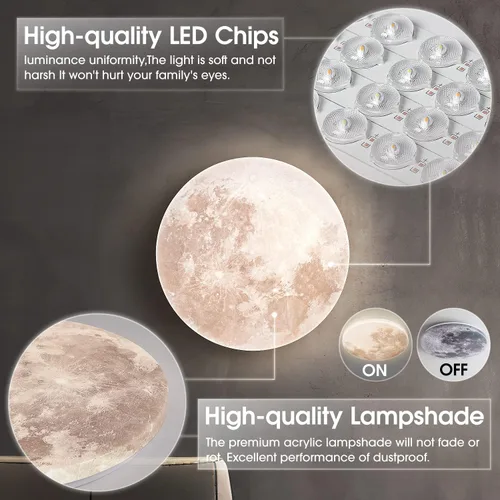 Miniatura 4 de Lámpara de Techo Empotrada Estilo Luna de 31W 13.8 pulgadas 5000K, Luces de Techo LED Modernas, Lámpara de Techo Blanco Luz de Día para Dormitorio