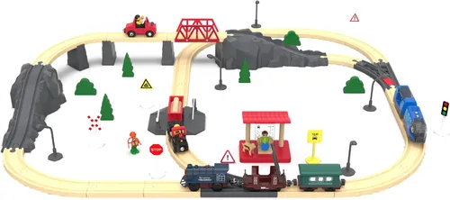 Miniatura 9 de Juego de juguetes de tren motorizado y tren de control remoto para pistas de madera, trenes a pilas para niños, compatible con Thomas, Brio, Melissa