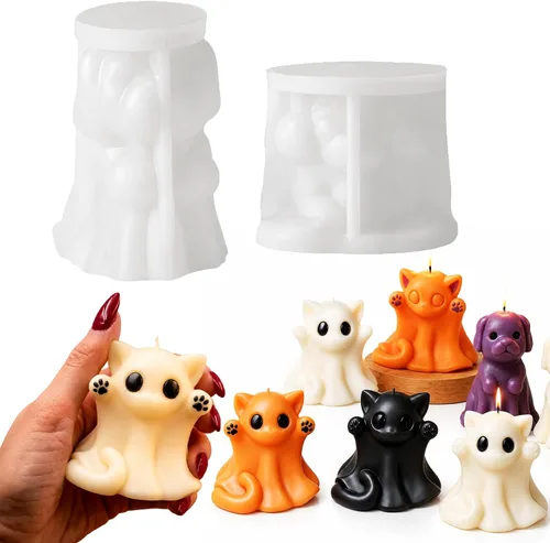 Miniatura 9 de Moldes 3D de fantasmas de Halloween para hacer velas, fundición de resina y decoración de bricolaje Halloween 3D ghost mold, reusable & flexible
