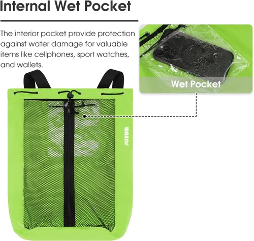 Miniatura 4 de WANDF Bolsa de Natación Mochila de Malla con Cordón Mochila de Playa para Natación, Gimnasio y Equipo de Entrenamiento Verde Fluorescente