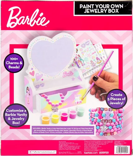 Miniatura 7 de Barbie pinta tu propio joyero, personaliza un tocador en forma de corazón y joyero con pinturas acrílicas, crea 5 piezas de joyería, más de 100
