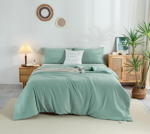 Miniatura 52 de COTTEBED Juego de ropa de cama ultrasuave tamaño Queen con edredón y sábanas - Uso para todas las estaciones, 7 piezas en una bolsa, juego de Verde