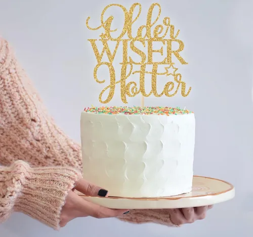 Miniatura 4 de Older Wiser Hotter - Decoración para tartas, divertidos suministros de fiesta de cumpleaños para adultos, 30, 40, 50, 60, 70, 80, decoraciones