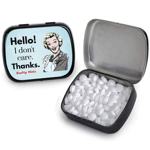 Miniatura 3 de I Don't Care Thanks Mints – Wintergreen Breath Mints – Regalo novedoso de dulces para mujeres – Lata coleccionable con bisagras de caramelo sin