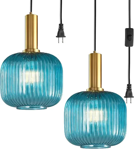 Miniatura 25 de Moderna lámpara colgante con enchufe de mediados de siglo, lámpara colgante de vidrio lechoso, lámpara colgante enchufable con luz de techo