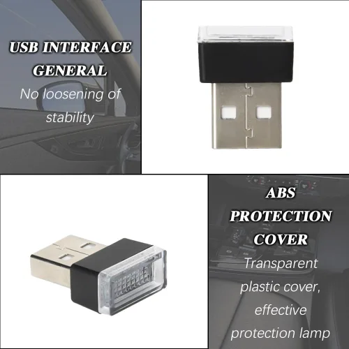 Miniatura 7 de 4 lámparas LED USB para el interior del automóvil, luces LED para automóvil, interfaz USB A enchufable, iluminación ambiental para cajuela