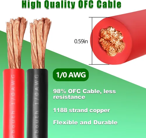 Miniatura 2 de Cable de Batería de Calibre 1/0 de Alambre de Cobre, 3 Pies Rojo+3 Pies Negro Cable de Soldadura 1/0 AWG Alambre OFC Estándar de EE.UU.