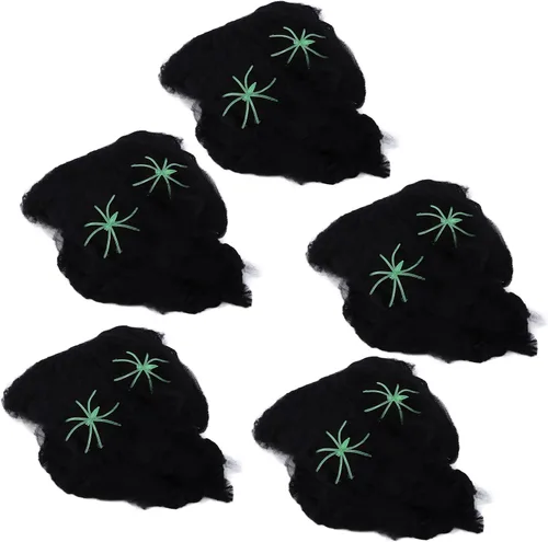 GLOGLOW 5 piezas de telaraña de Halloween, decoración colorida de tela de araña elástica con arañas falsas para Halloween, suministros de fiesta en