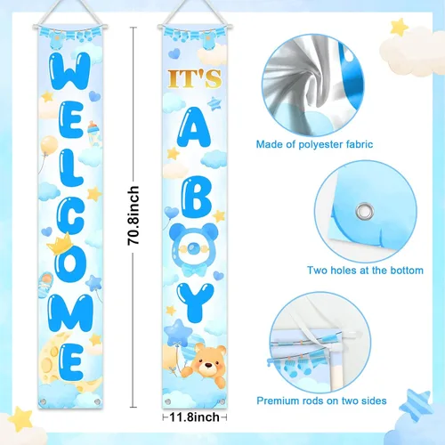 Miniatura 6 de Avezano Cartel de bienvenida con texto en inglés "It's a Boy" para puerta de bebé, decoración azul para recién nacidos, decoración para interiores