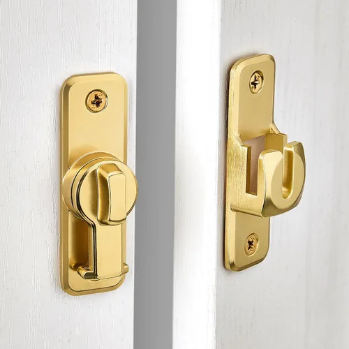 Miniatura 6 de INIRET 2 paquetes de cerradura de pestillo reversible de seguridad mejorada en oro - Pestillo de puerta corredera y batiente de 90/180 grados