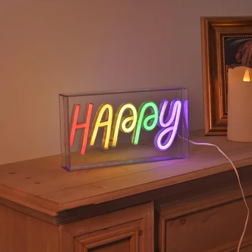 Miniatura 3 de Letreros de Neón Felices, Luz de Letrero de Neón de Pie Decoración LED Alimentada por USB Acrílico Hecho a Mano Letrero Publicitario Luz Nocturna
