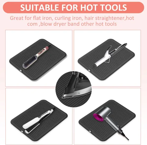 Miniatura 4 de Alfombrilla grande de silicona resistente al calor para herramientas de cabello: rizador, plancha, alisador de pelo - Funda portátil