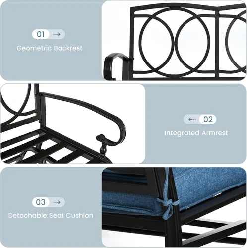 Miniatura 4 de Tangkula Silla mecedora para exteriores, banco planeador de patio para 2 personas, sofá biplaza mecedora para exteriores con marco de acero y Azul